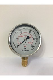 Resim Pakkens 0 100 Bar 100 mm Alttan Bağlantılı Gliserinli Manometre 