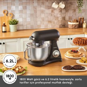 Resim Karaca 1800 Watt Döküm Gövde Profesyonel Mutfak Şefi 6.2 Litre Çelik Hazneli Stand Mikser Hamur Yoğurma Makinesi 