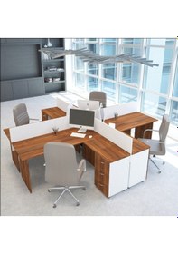 Resim Burovena Vena Nil L Workstation Dörtlü Çalışma Masa 318Cm X 296Cm X 115H 