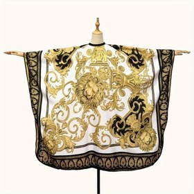 Resim 1 adet Vintage Aslan Desenli Kuaförlük - Profesyonel Salon Berber Önlüğü, Ayarlanabilir Tokalı Kapanışlı, Dayanıklı Polyester Saç Stil Gown Aracı Kuaförler ve Berberler için 