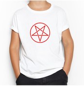 Resim Pentagram Red Star Beyaz Çocuk Tişört 