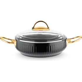 Resim Lines TS-0002 Granit Kaplama Gold Kulp Güveç Seti - Cam Kapaklı Tencere Takımı - 7 Parça Siyah 