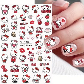 Resim Sanrio for hello kitty 3D Nail Art Stickers - Cute Cartoon Design, Glossy Finish, Self-Adhesive Plastic Decals for DIY Nail Art & Gifts, Perfect for Valentine'S Day, Party Decorations, and More, Nail Art Decor | Cartoon Character Decor | Glossy Finish Stickers, for Hello Kitty Accessories 