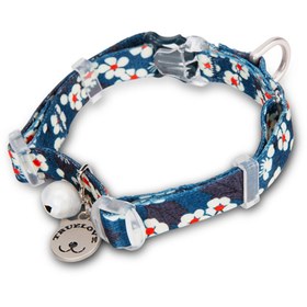 Resim Zilli, Çiçekli Mavi Kedi Boyun Tasması - S 