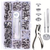 Resim 50 Takım Paslanmaz Çelik Dört Birlikte Toka Kiti, Kurulum Araçları ve 15mm Tokalarla, Tekne Kapakları, Deri Dikiş, Kanvas, Kot Pantolon, Ceketler, Çantalar, Giysiler vb. DIY İşlemleri İçin Uygun 