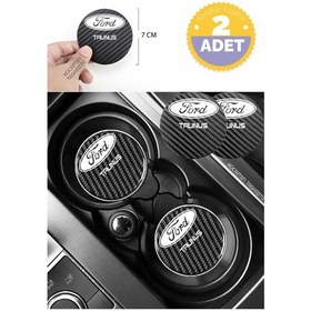 Resim Ford Taunus Siyah Karbon Bardak Altlığı 2 Adet Ford Logolu Taunus Yazılı 7 Cm İçin Özel Tasarım 2 Adet 