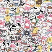 Resim 100pcs Sanrio Stickers Suit-Cute Hello Kitty, for Cinnamoroll & for Kuromi Vinyl Stickers for Water Bottles, Skateboards, Luggage | Durable PVC Anime Stickers Cute Stickers Kawaii 