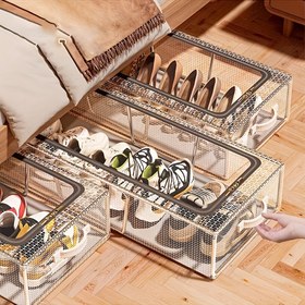 Resim 1 adet, 2 farklı boyutu bulunan Şeffaf Ayakkabı Saklama Kutusu, Basit Modern Tarz PVC Malzeme Dikdörtgen Yıkanabilir Çelik Çerçeveli 2 Açık Şeffaf Pencere Spor Ayakkabı ve Yüksek Topuk Saklama Kutusu Yatak Altı için Uygun Günlük Ev Düzenleme için, 30.0*40.01cm, Yatak Altı Saklama 
