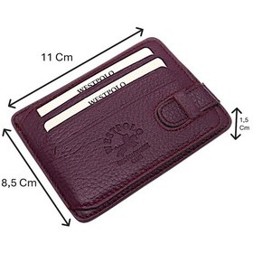 Resim Westpolo Hakiki Deri Kuşaklı Unisex Kartlık - Mor Mor 