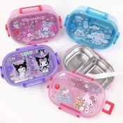 Resim Sanrio Hello Kitty, Kuromi, My Melody Yemek Kutusu - Paslanmaz Çelik Bento Kutu Kaşık ile, Pastel Pembe/Mavi/Mor, Sevimli Anime Karakter Tasarımlı, Okul, Ofis ve Seyahat için Taşınabilir Gıda Kabı - Sanrio Hayranları İçin Hediye, Eğlenceli Estetik, Sızdırmaz Tasarım, İki Bölümlü Kap, Kawaii Severler 