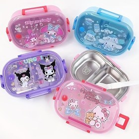 Resim Sanrio Hello Kitty, Kuromi, My Melody Yemek Kutusu - Paslanmaz Çelik Bento Kutu Kaşık ile, Pastel Pembe/Mavi/Mor, Sevimli Anime Karakter Tasarımlı, Okul, Ofis ve Seyahat için Taşınabilir Gıda Kabı - Sanrio Hayranları İçin Hediye, Eğlenceli Estetik, Sızdırmaz Tasarım, İki Bölümlü Kap, Kawaii Severler 