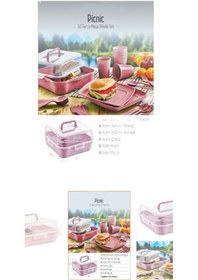Resim HOLLYHOME 32 Parça 6 Kişilik Çantalı Magic Piknik Seti Pudra Pembe 