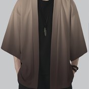 Resim Erkek Vintage Gradyan Baskı Gevşek Kimono Hırka - Rahat Yaz Plaj Giyimi, Siyahten Kahverengiye Geçiş, Açık Ön, Hafif Polyester, Sadece Elde Yıkama, Kimono Stili 