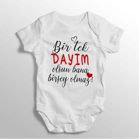 Resim İmaj Tuğbababy Bir Tek Dayım Olsun Bana Birşey Olmaz Yazılı Baskılı Bebek Zıbını Beyaz 