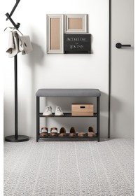 Resim L'occi Concept Ludlow 2 Raflı Metal Oturaklı Puflu Ayakkabılık 2 Katlı Geniş Alan Çok Amaçlı Raf Ayakkabı Raf Siyah 