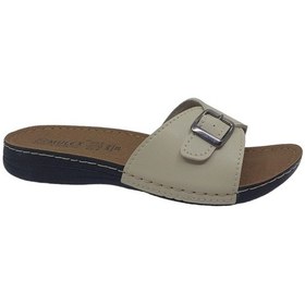 Resim Zerhan 2455 Kadın Bej Tokalı Günlük Kullanım Terlik Krem 