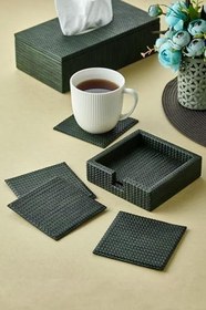 Resim setabianca Luxe Faux Vegan Deri Bardak Altlığı 6Lı Set Yeşil 13 * 13 * 3,5 Cm 