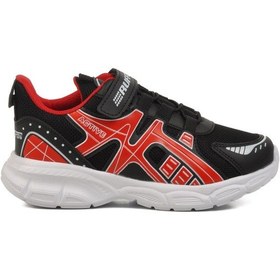 Resim Siyah Kırmızı Cırtlı Fileli Hafif Unisex Çocuk Spor Ayakkabı F Siyah-Kırmızı 