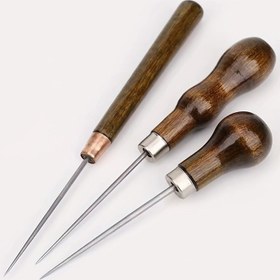 Resim 3 adet Premium Kabak Şeklinde Katı Çelik Konik Awls - Çok Amaçlı Dikiş, Deri El Sanatları ve Ayakkabı Tamir Aracı Kiti ile Yuvarlak Shank ve Ahşap Tutacaklar - Profesyonel Bağlama ve Pozisyonlama Delme, Dikiş Aksesuarları için Dayanıklı Kaplamasız Metal Yapı - Kabak Tasarımı Awls - Dayanıklı Metal Awls 
