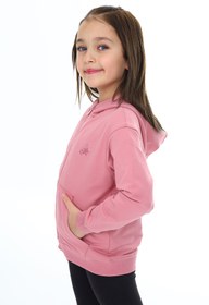 Resim Toontoy Kız Çocuk Kapüşonlu Fermuarlı Cepli Düşük Omuz Nakış Baskılı Örme Hırka - 2 İplik 