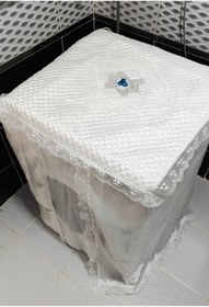 Resim DİLEX Beyaz Çamaşır Makinesi Örtüsü Dantel Kenar 