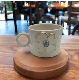 Resim Altın Yaldızlı Nazar Boncuklu Yonca Fincan Mug 