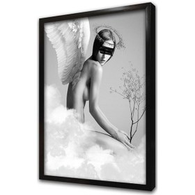 Resim Siyah Beyaz Melek Çerçeveli Mdf Tablo-172149 