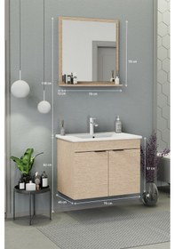 Resim Biani Fix Arya 75 Cm Banyo Dolabı,Seramik Lavabolu, Aynalı,Lavabo Dahil,Mdf,Aybe Bej 