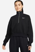 Resim W NSW PHNX FLC QZ CROP Siyah Kadın Sweatshirt Nike