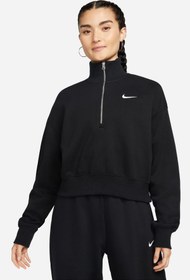 Resim W NSW PHNX FLC QZ CROP Siyah Kadın Sweatshirt 