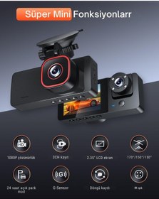 Resim 1080p Dash Cam, Ön, Arka Ve Iç Kamera, 64gb Sd Kart, Park Izleme, Hareket Algılama, Gece Görüşü 