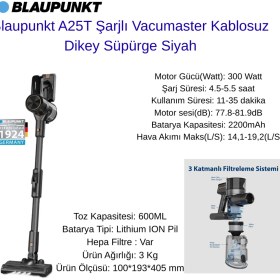 Resim Blaupunkt Şarjlı Vacumaster Kablosuz Dikey Süpürge Siyah (A25T) + Blaupunkt Beyaz Kulak Içi Bluetooth Kulaklık Hediye 