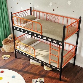 Resim Metis Siyah Turuncu Çift Katlı Ekstra Korkuluklu Güvenlikli Ranza (90x200) 