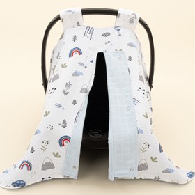 Resim Puset Örtüsü - Çift Taraflı - Mavi Muslin - Mavi Kedi 