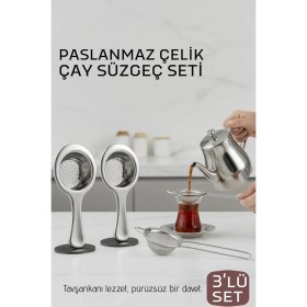 Resim Creatividad Solutions Çay Süzgeci Seti - 3 Parça Profesyonel ve Kulplu Demlik Filtresi Paslanmaz Çelik 718934 