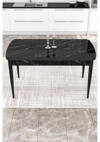 Resim Canisa Kor Serisi 70x114 Açılabilir Mutfak Masası Takımı Siyah Mermer Desen Masa 6 Pembe Sandalye Masa Siyah Mermer Desen Sandalye Pembe 