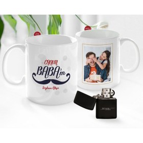 Resim Bk Gift Kişiye Özel Babalar Günü Hediyesi Fotoğraflı Kupa Bardak Ve Benzinli Çakmak Seti-35 