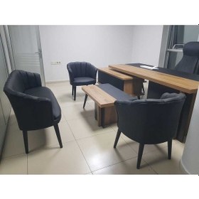 Resim Garden House 3 1 1 Ahşap Ayaklı Siyah Deri Ofis Koltuk Takımı 3'lü Kanepe Ofis Bekleme Koltuğu Çok Renkli 