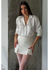 Resim Beyaz Oversize Basic Saten Gömlek Bcru-261307 Çok Renkli 