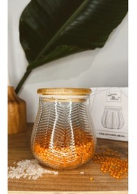 Resim Luca Mia Bambu Kapaklı Çizgili Cam Kavanoz 600 Ml 4 Adet 20.0043 