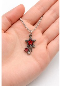 Resim Gotik Kırmızı Yıldız Figürlü Unisex Kolye 60 Cm Zincir Metal Çok renkli 