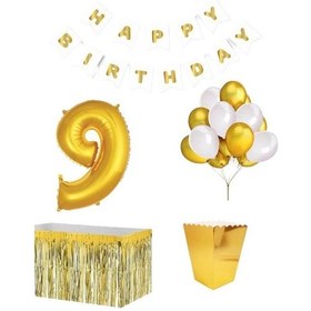 Resim 9 Yaş Beyaz Gold Balon Rakam Folyo Banner Mısır Kutusu Masa Eteğ 