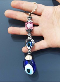 Resim Nazar Boncuklu Pembe Kristal Taşlı Anahtarlık 