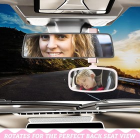Resim Bebek Araba Dikiz Aynası, Pembe, 360° Döndürülebilir, Yaylı Klipsli 