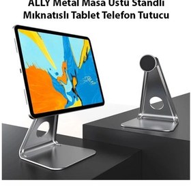 Resim Ally Metal Masa Üstü Standlı Mıknatıslı Tablet Telefon Tutucu Gri 