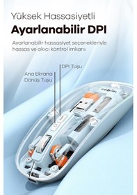 Resim Kablosuz Mouse Fare Şarjlı Bluetooth Wireless Çift Modlu Sessiz 5 Tuşlu Şeffaf Dpı Kontrol Beyaz 001 