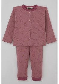 Resim Breeze Kız Bebek Pijama Takımı Önden Düğmeli Elma Desenli 4 Ay-1 Yaş, Gülkurusu Gülkurusu 
