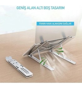 Resim Taşınabilir Laptop Standı Standı Notebook Standı Tüm Laptoplarla Uyumlu Bilgisayar Standı Taşınabilir Metal Kaymaz Standı Dizüstü Bilgisayar Stantları Stant Stand 