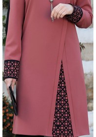 Resim Raika Moda Lazer Kesim Detaylı Büyük Beden Tesettür Takım Kiremit 