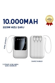 Resim Genel Markalar 10.000mAh Dijital Göstergeli Taşınabilir 20W Hızlı Şarjlı Dahili Kablolu Powerbank Type-C, Lightning 